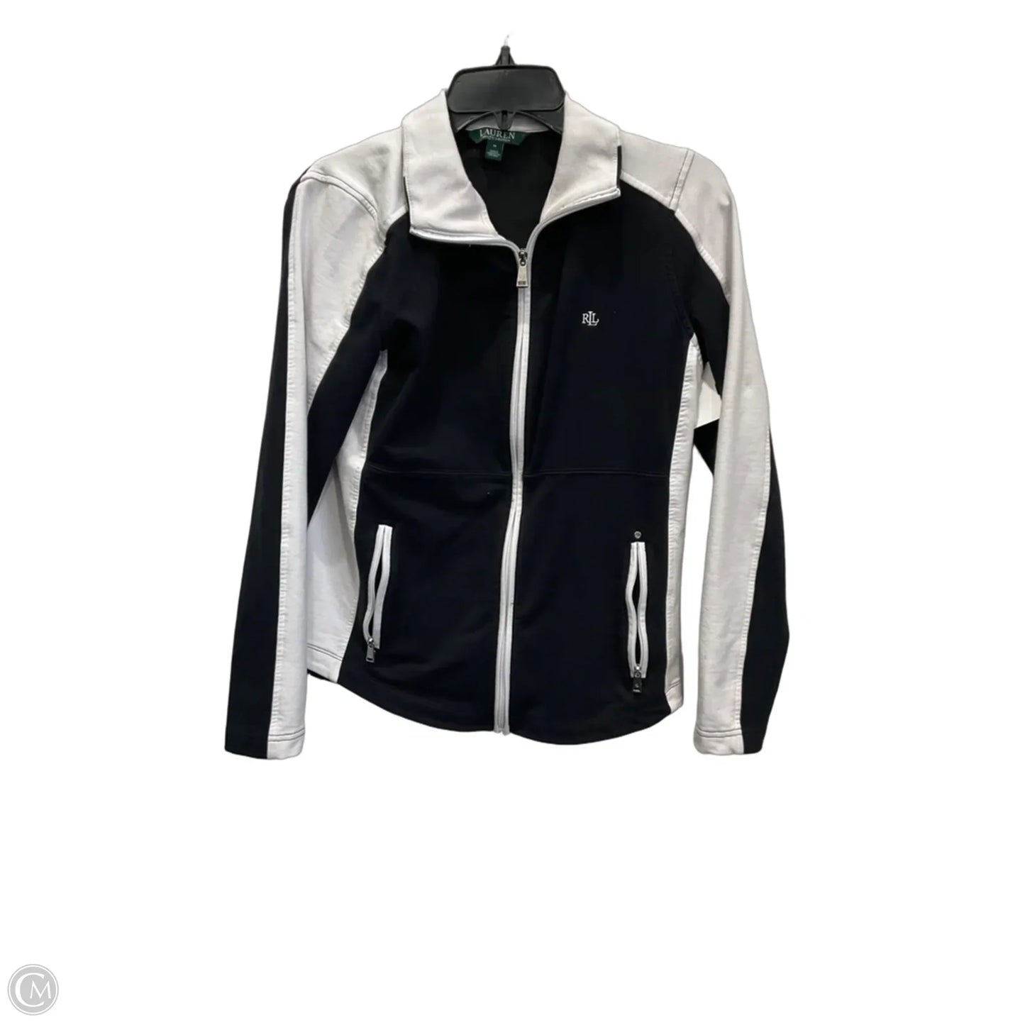 Athletic Jacket By Lauren By Ralph Lauren In Black & White, Size: M