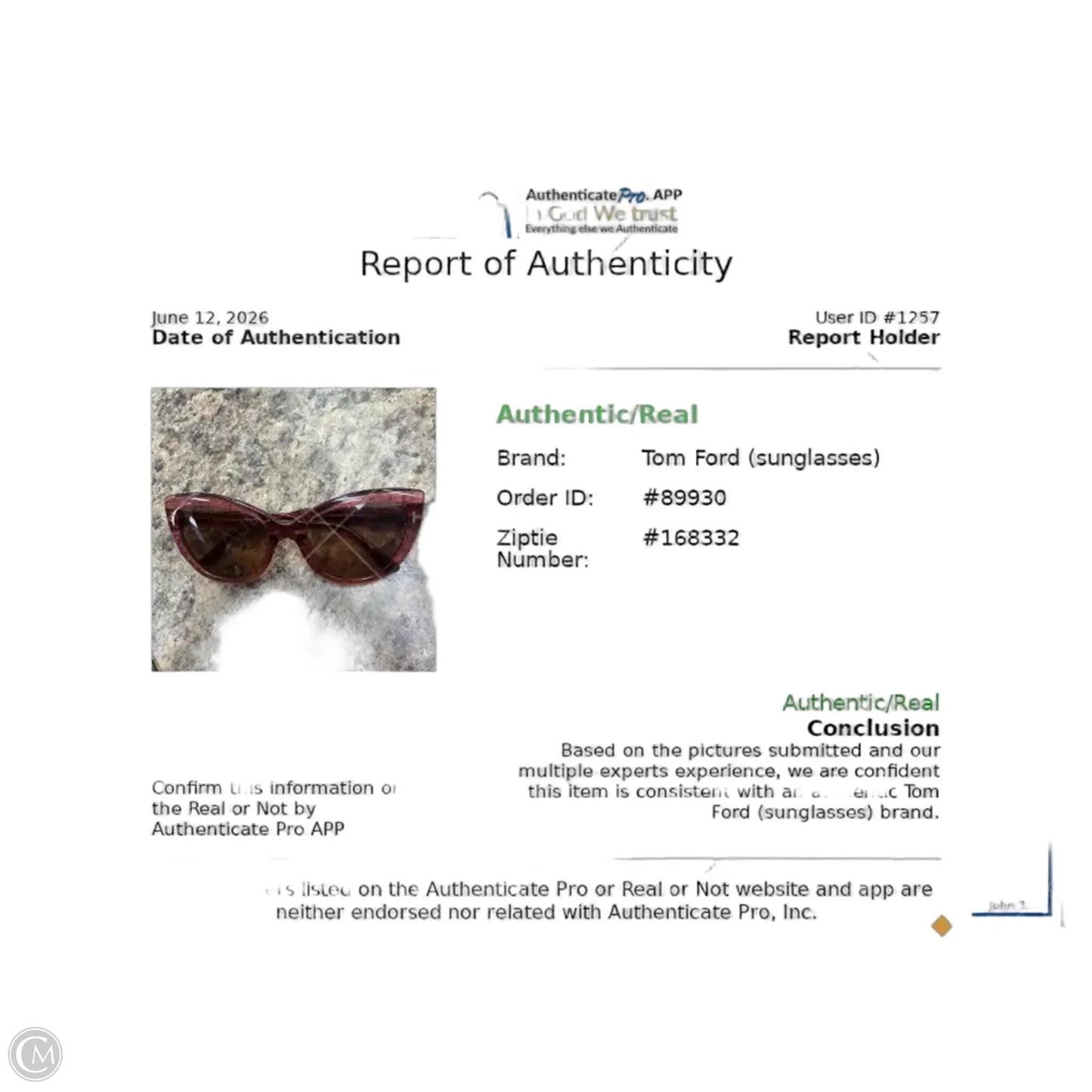 Sunglasses Luxury Designer By Tom Ford, Size: