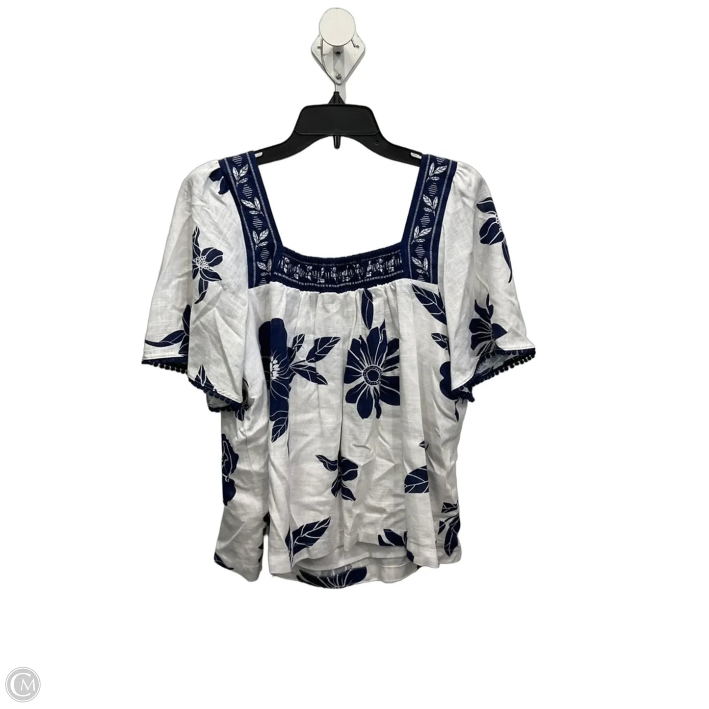 Top Short Sleeve By Draper James In Blue & White, Size: L