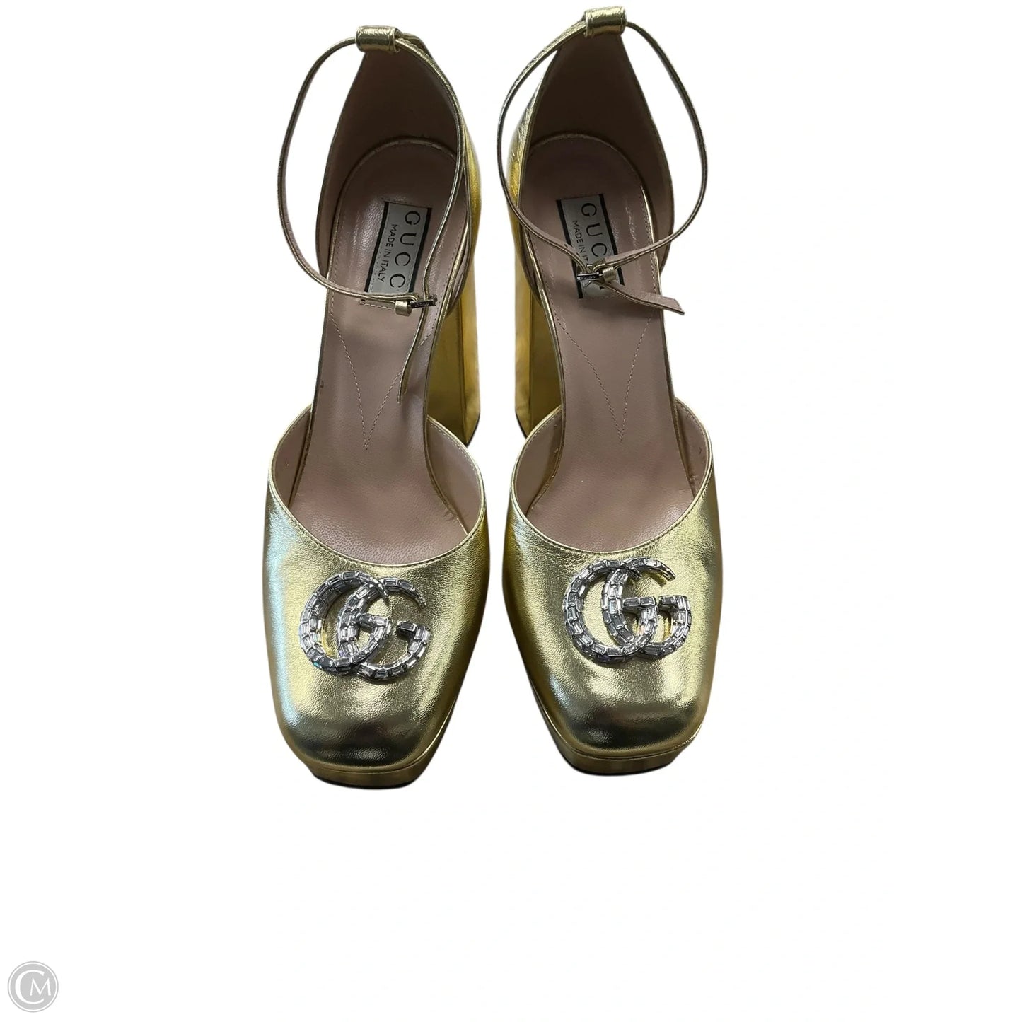 Shoes Luxury Designer By Gucci In Gold, Size: 9