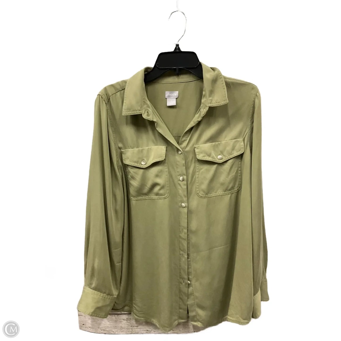 Blouse Long Sleeve By Chicos In Green, Size: L