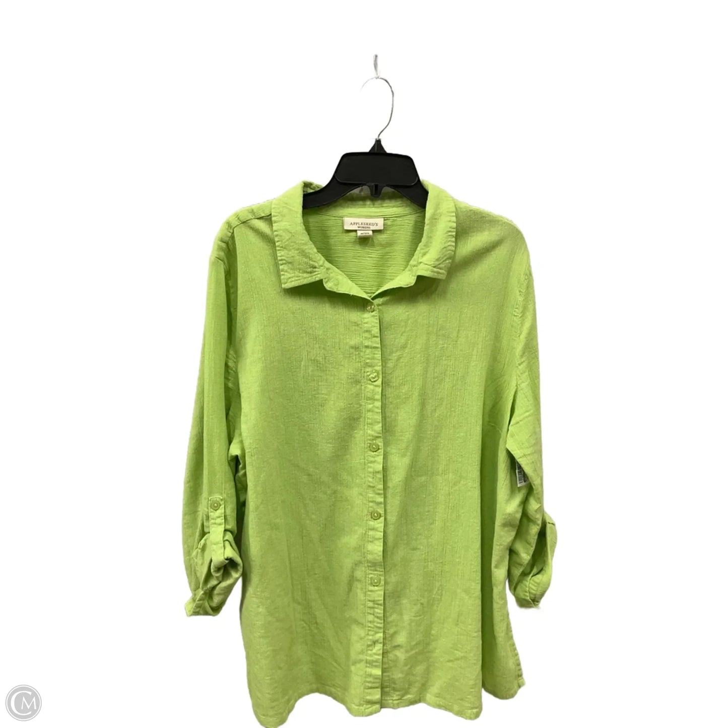 Blouse 3/4 Sleeve By Appleseeds In Green, Size: 2x