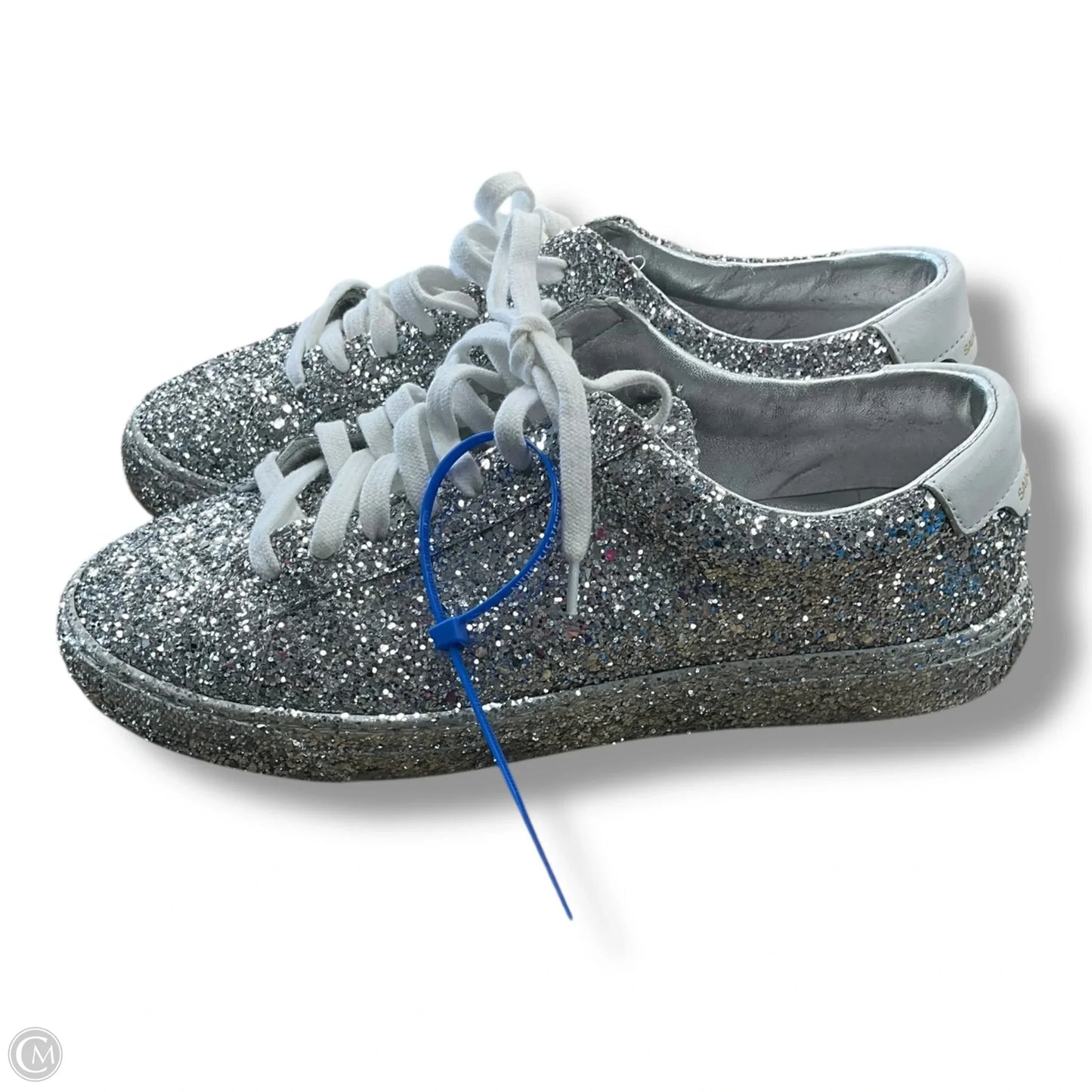 Shoes Luxury Designer By Yves Saint Laurent In Silver, Size: 5.5