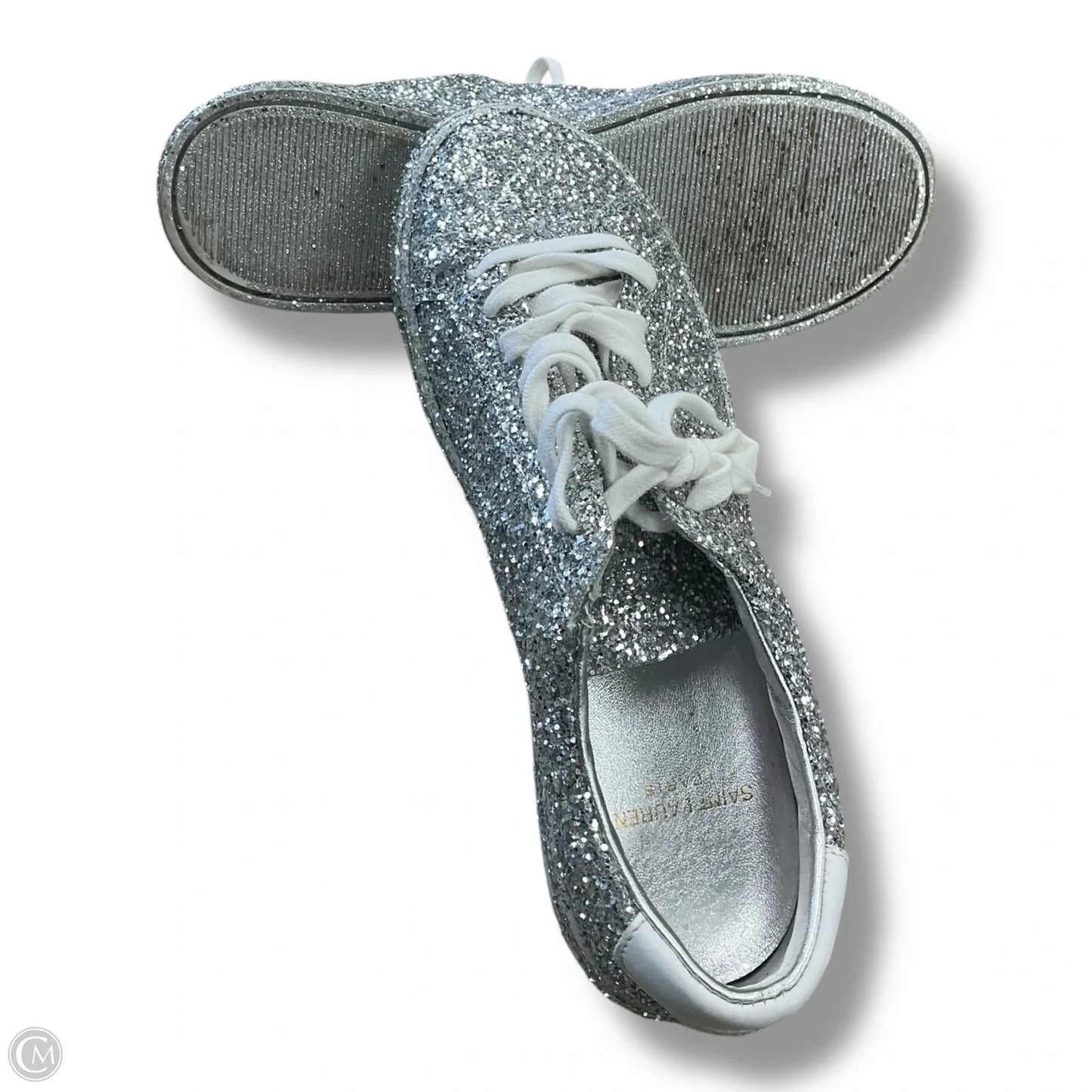 Shoes Luxury Designer By Yves Saint Laurent In Silver, Size: 5.5