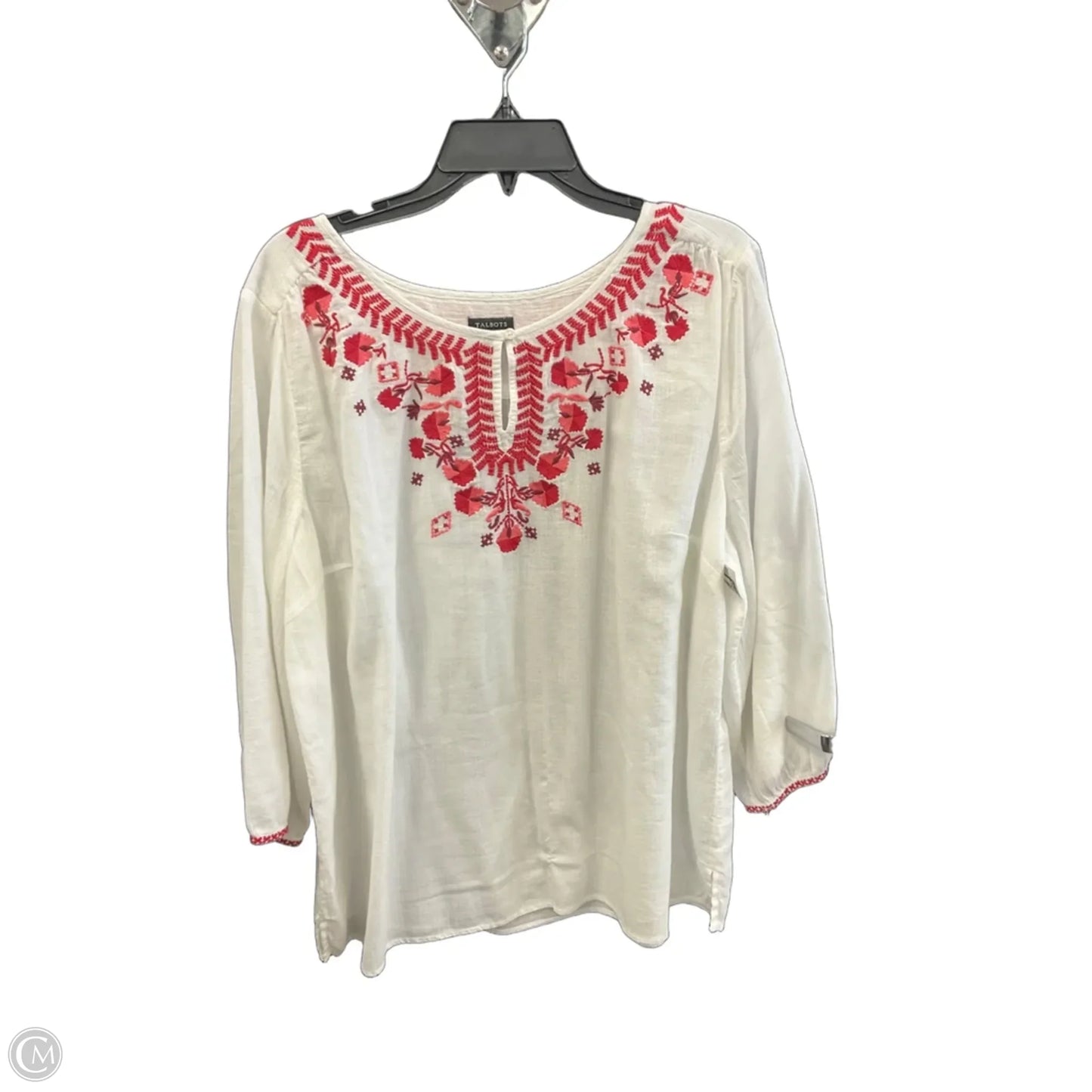 Top 3/4 Sleeve By Talbots In Red & White, Size: Xl