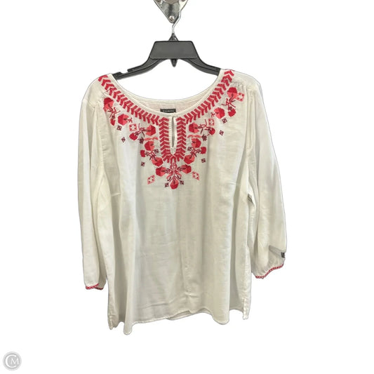 Top 3/4 Sleeve By Talbots In Red & White, Size: Xl