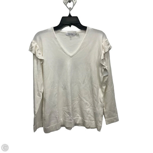 Top Long Sleeve By Calvin Klein In White, Size: M