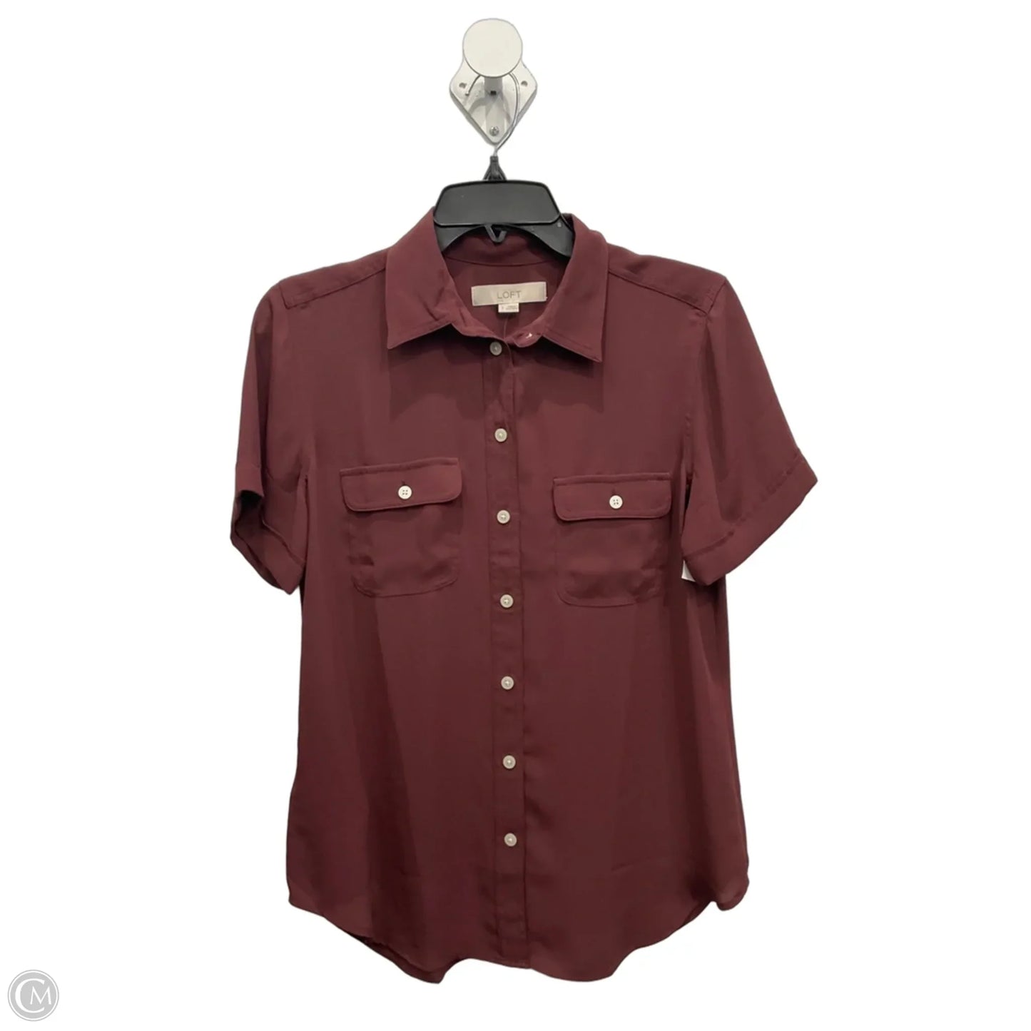 Blouse Short Sleeve By Loft In Maroon, Size: S