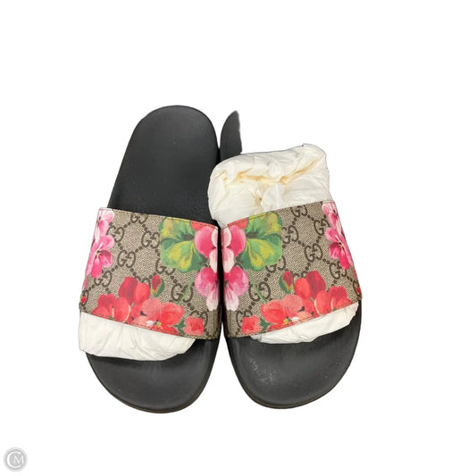 Sandals Luxury Designer By Gucci In Floral Print, Size: 7.5