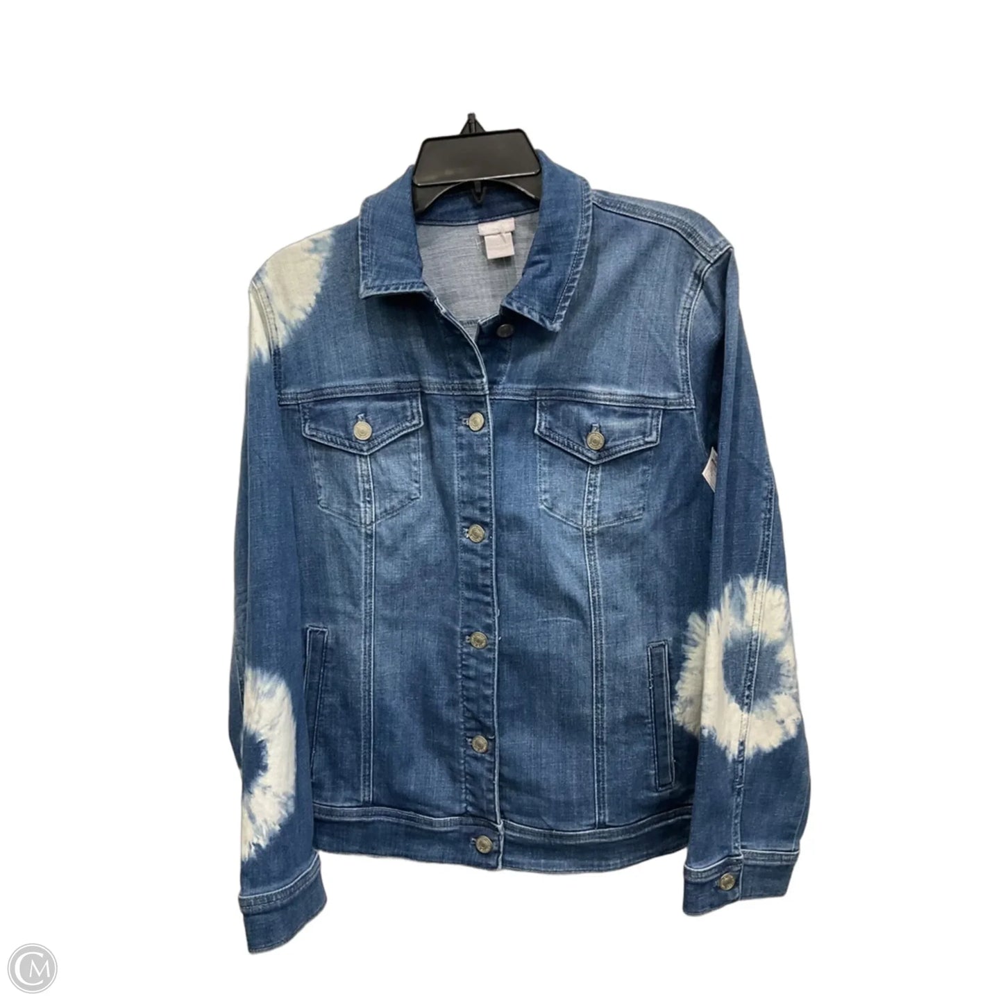 Jacket Denim By Chicos In Leopard Print, Size: L