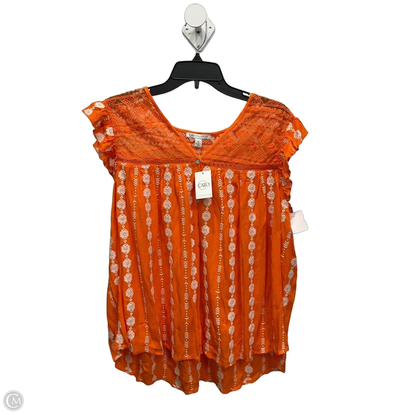 Blouse Sleeveless By Cato In Orange & White, Size: Xl