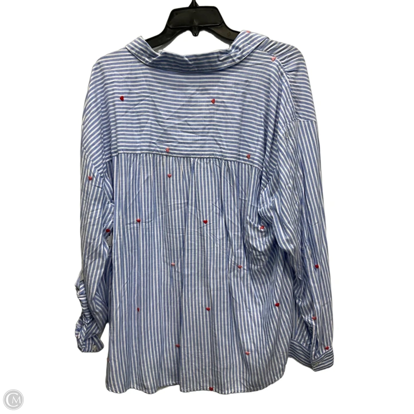 Blouse Long Sleeve By Beachlunchlounge In Blue & White, Size: Xl
