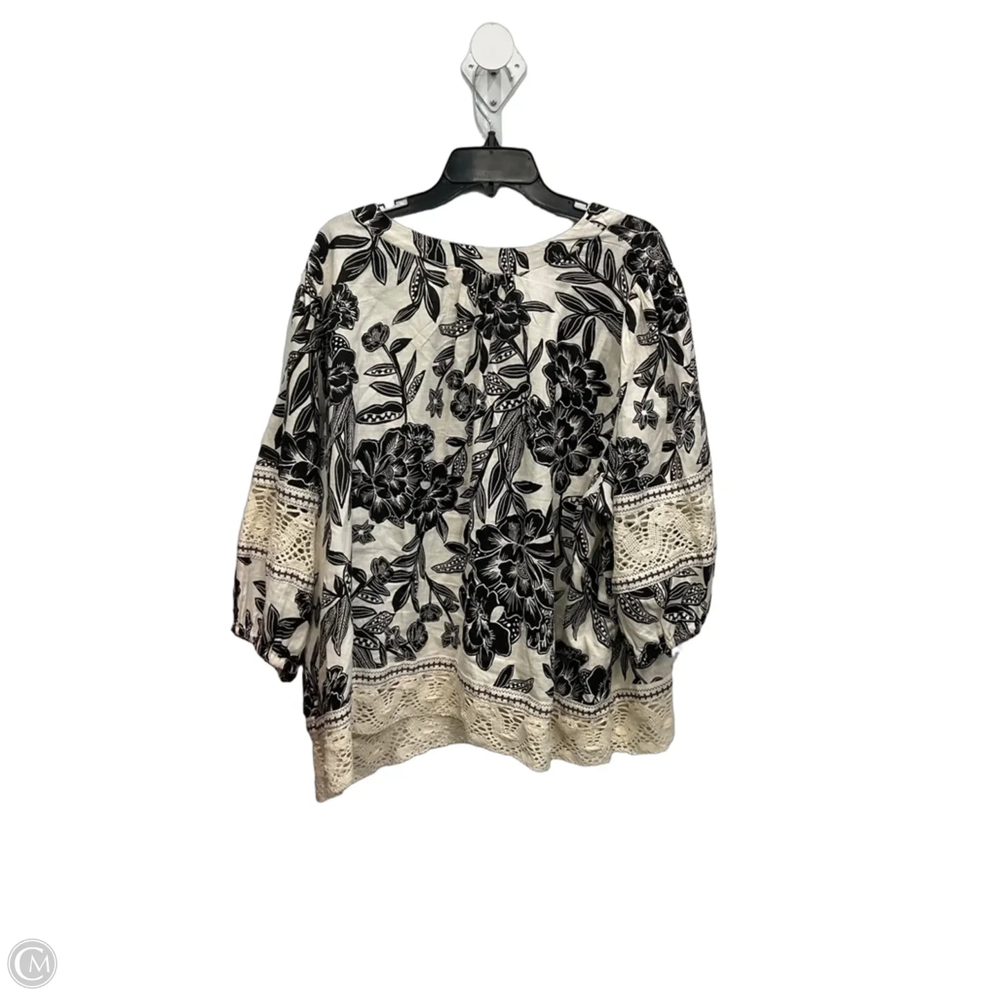 Top 3/4 Sleeve By Christian Siriano In Black & Cream, Size: 3x