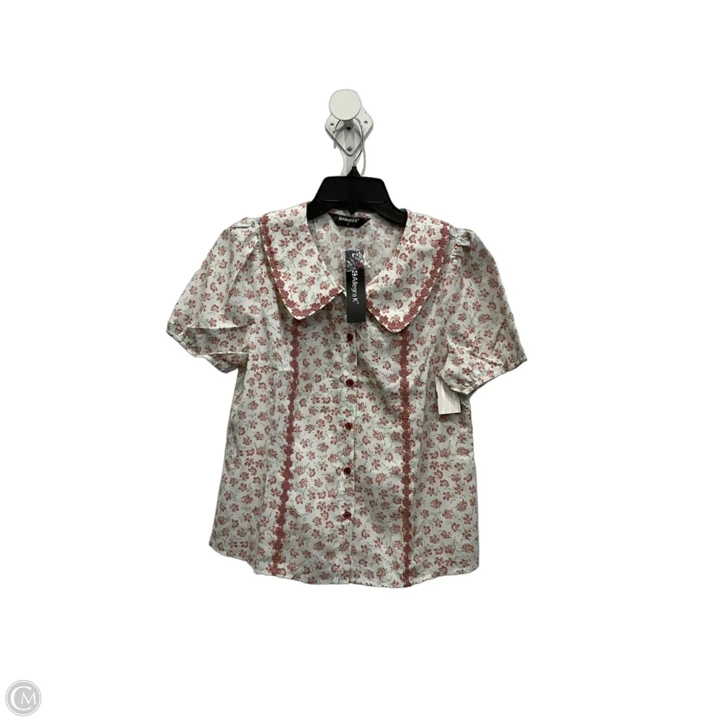 Blouse Short Sleeve By Allegra K In Pink & White, Size: S