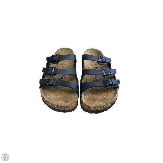 Sandals Flats By Birkenstock In Black & Tan, Size: 6