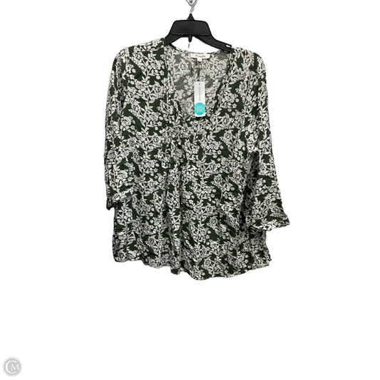 Top Long Sleeve By Monday Fun In Green & White, Size: 1x