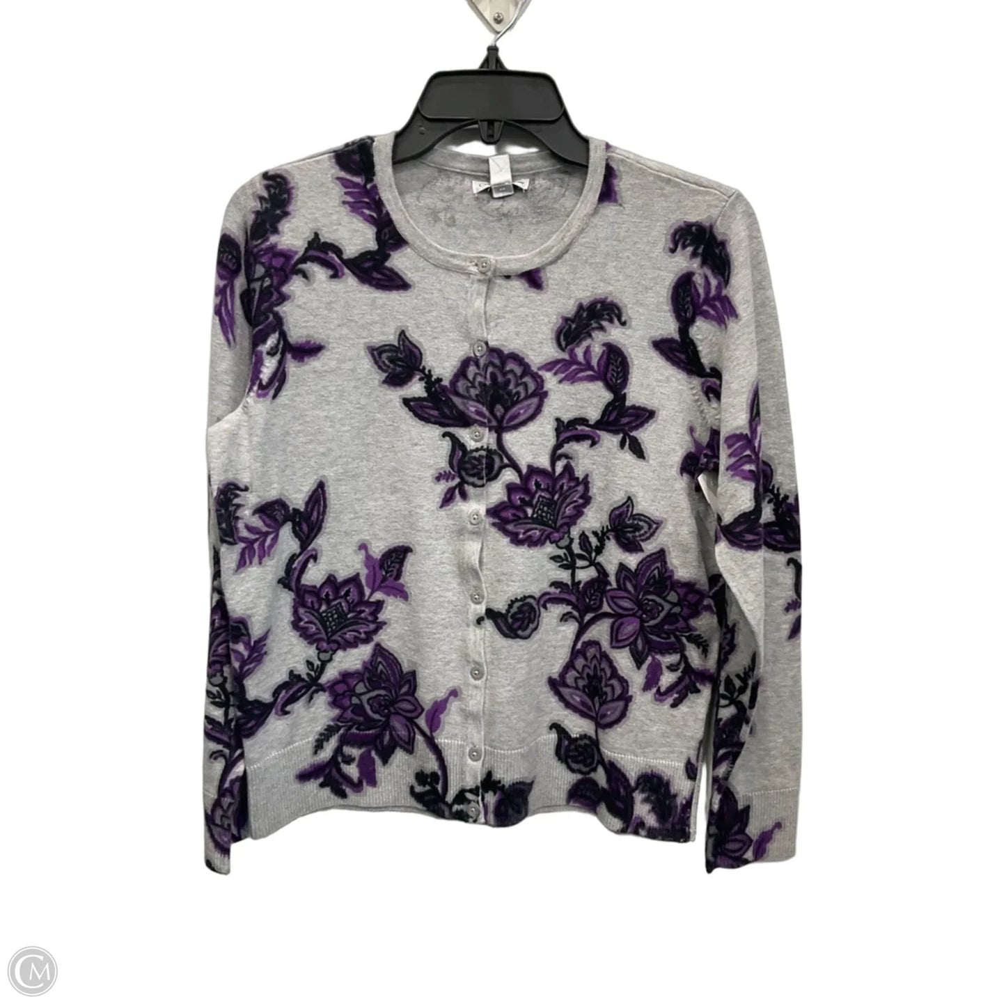 Cardigan By Croft And Barrow In Grey & Purple, Size: Mp