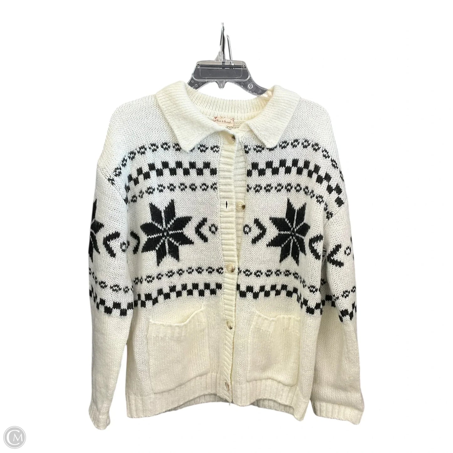 Sweater Cardigan By Hem & Thread In Black & White, Size: S