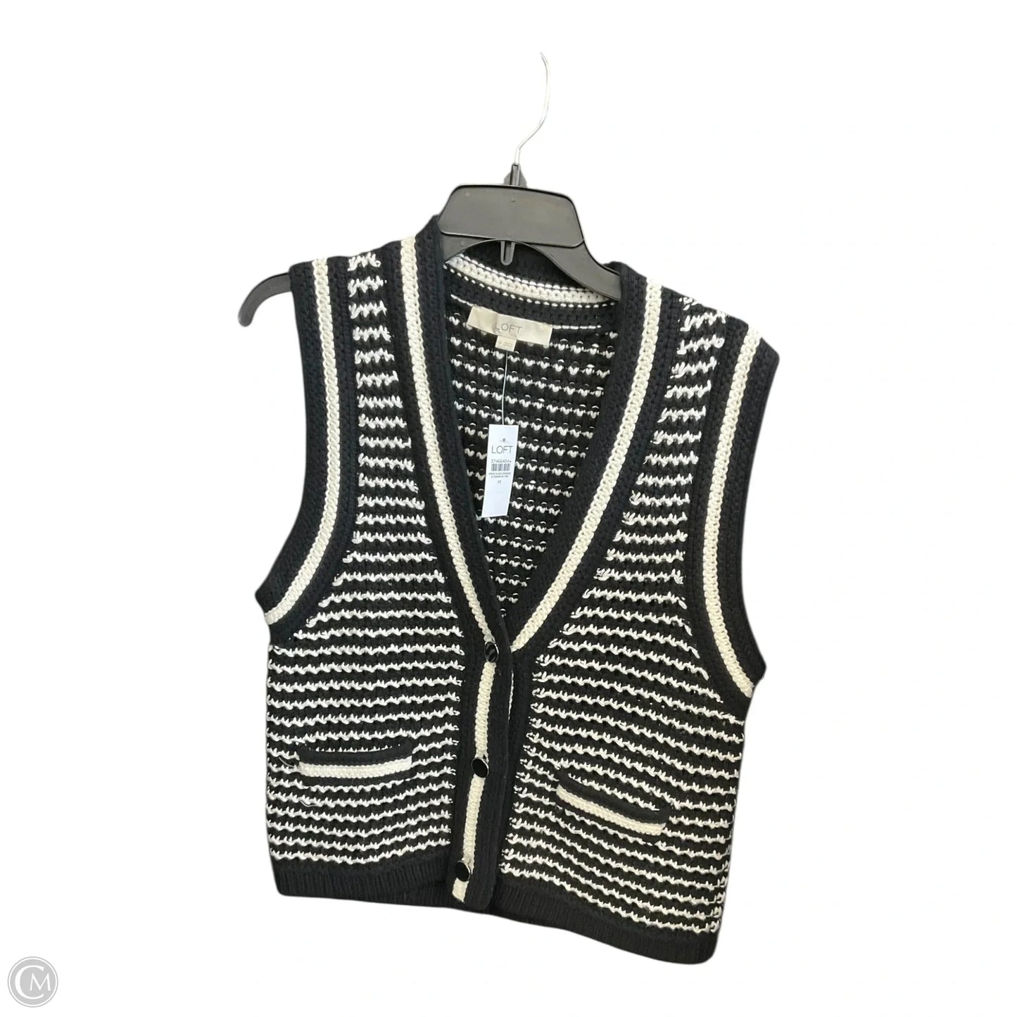 Vest Sweater By Loft In Black & White, Size: M