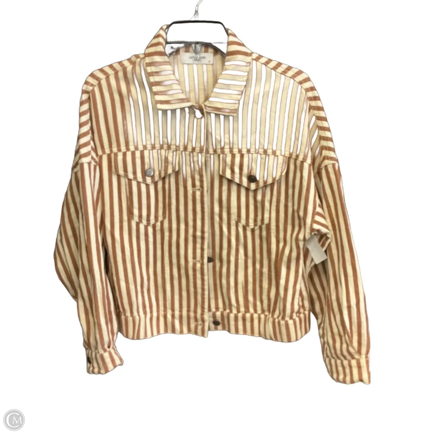 Jacket Denim By Carly Jean In Brown & Cream, Size: M