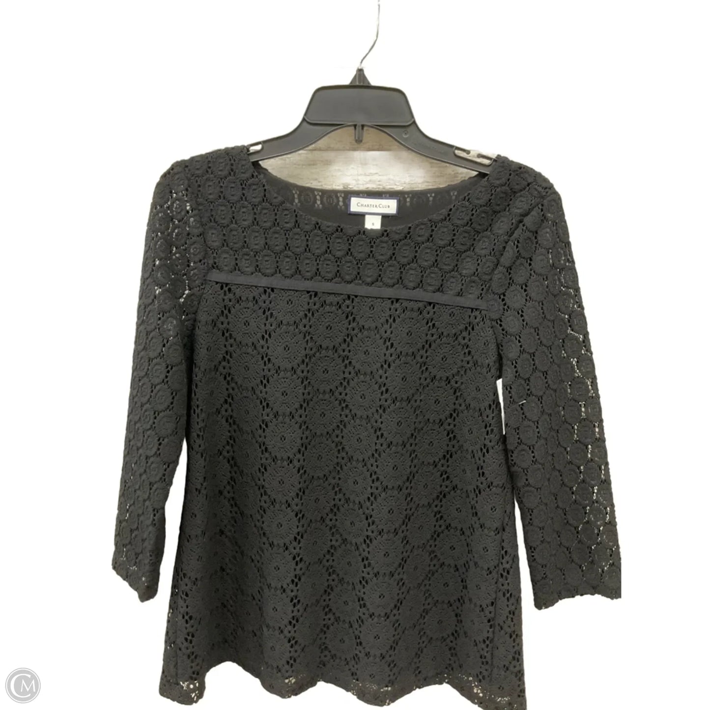 Top Long Sleeve By Charter Club In Black, Size: S