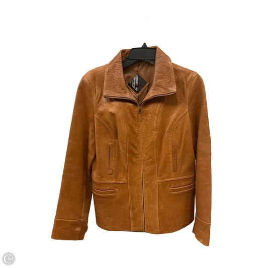 Jacket Moto Leather By Clothes Mentor In Brown, Size: S