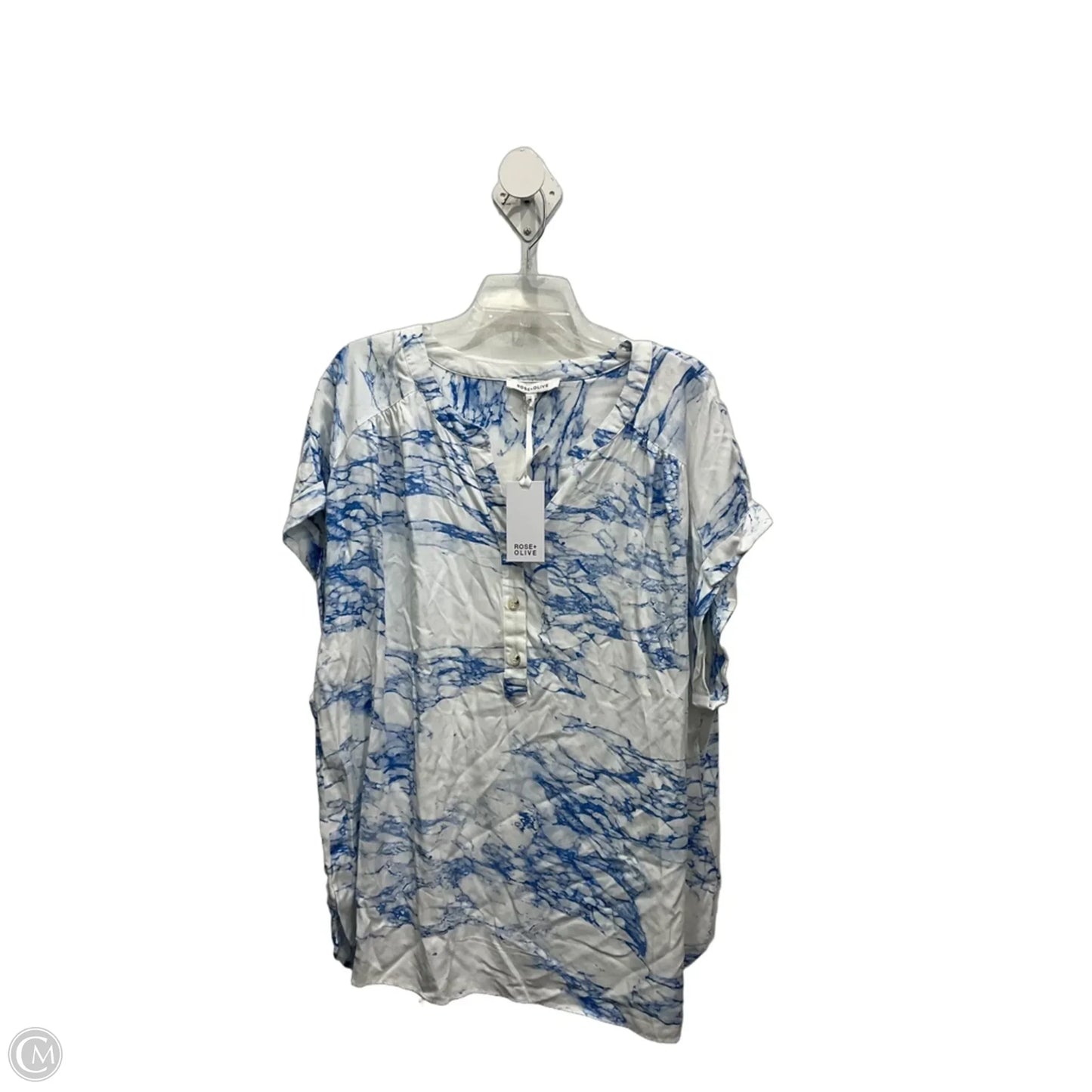 Top Short Sleeve By Rose And Olive In Blue & White, Size: 1x