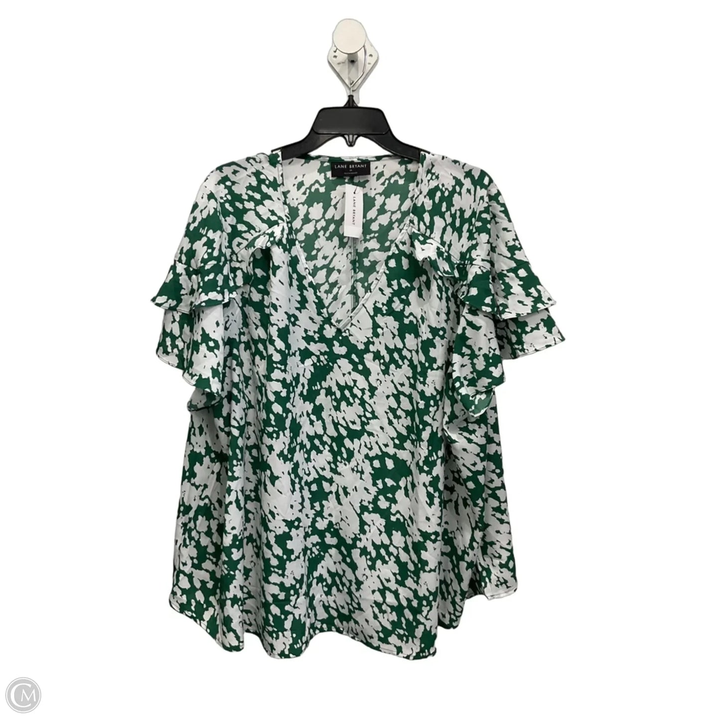 Top Short Sleeve By Lane Bryant In Green & White, Size: 3x