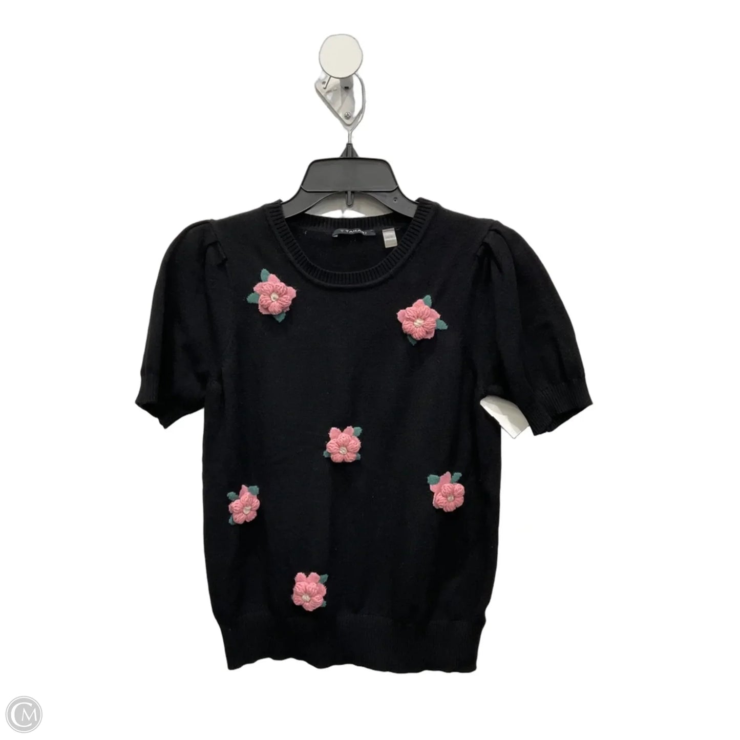 Top Short Sleeve By T Tahari In Black & Pink, Size: Xs