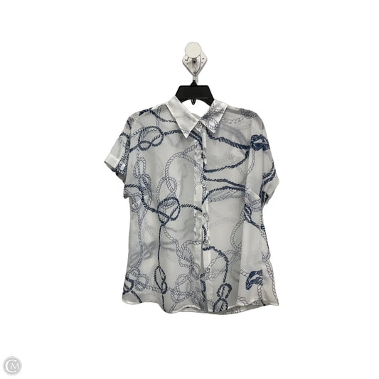 Blouse Short Sleeve By Cabi In Blue & White, Size: M