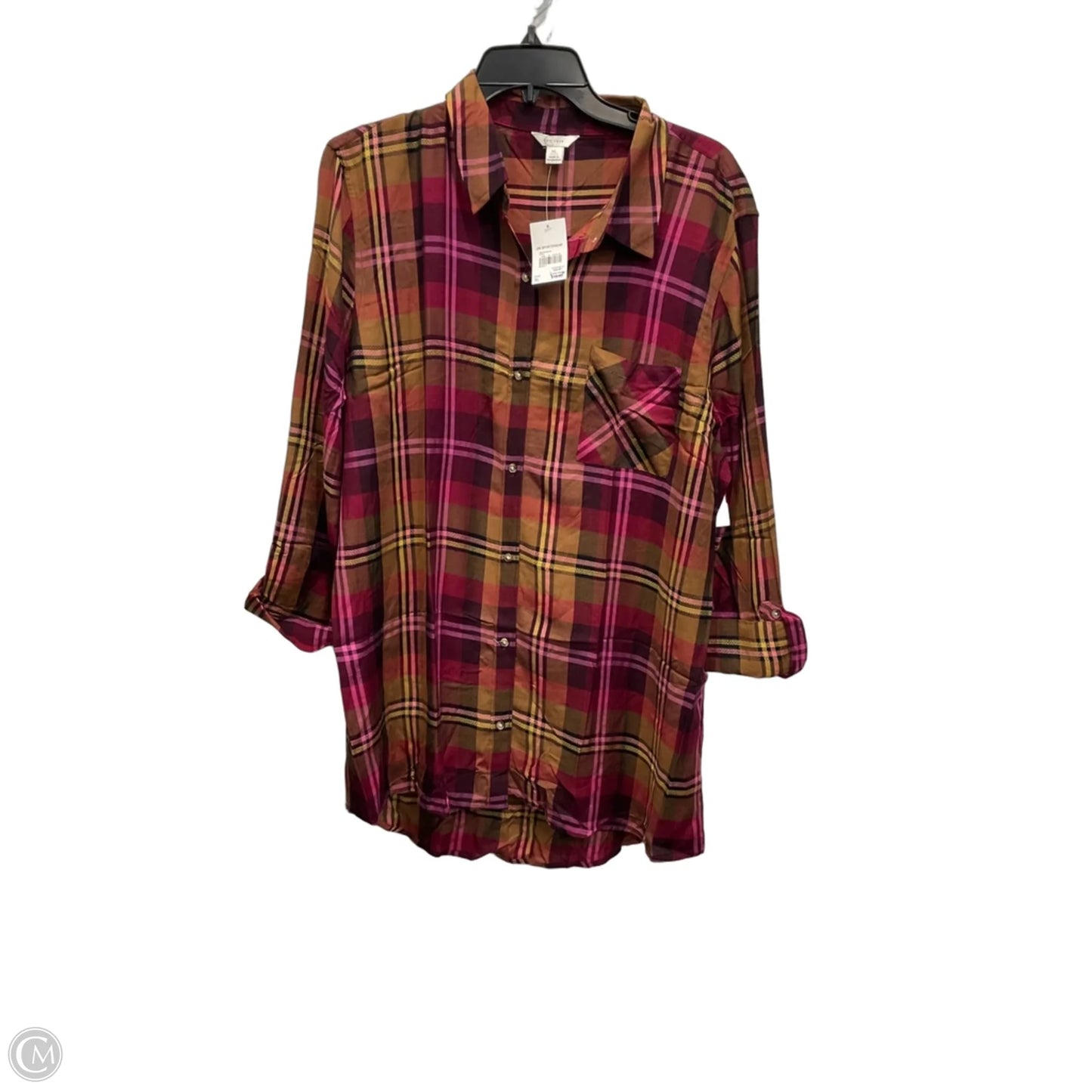 Blouse Long Sleeve By C Est. 1946 In Brown & Pink, Size: Xl