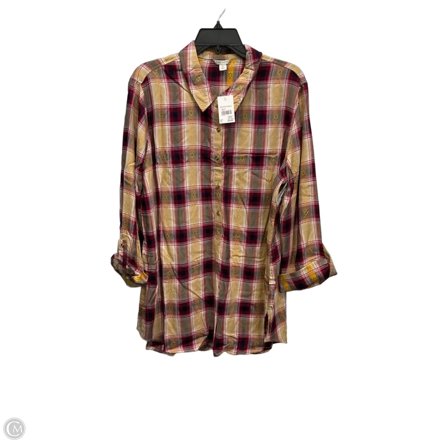 Blouse Long Sleeve By Cato In Cream & Red, Size: Xl