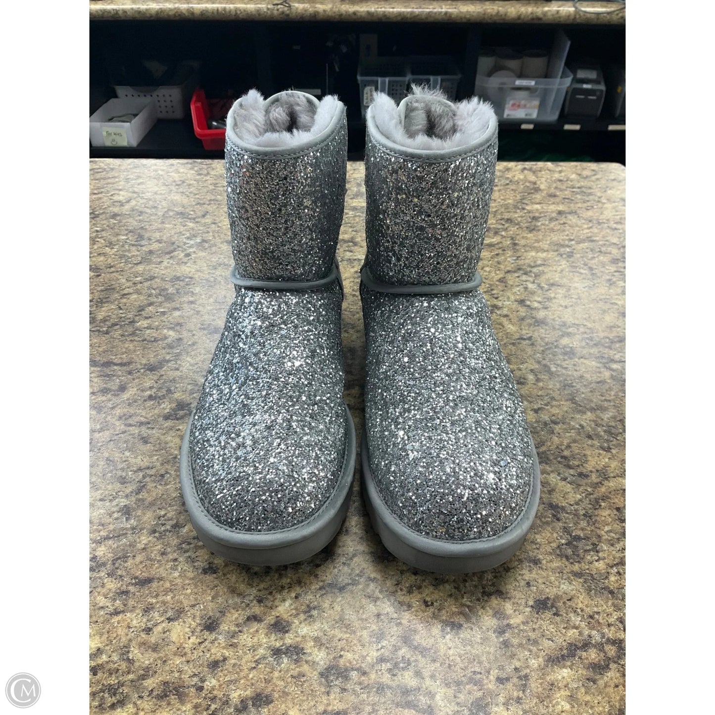 Boots Designer By Ugg In Silver, Size: 9