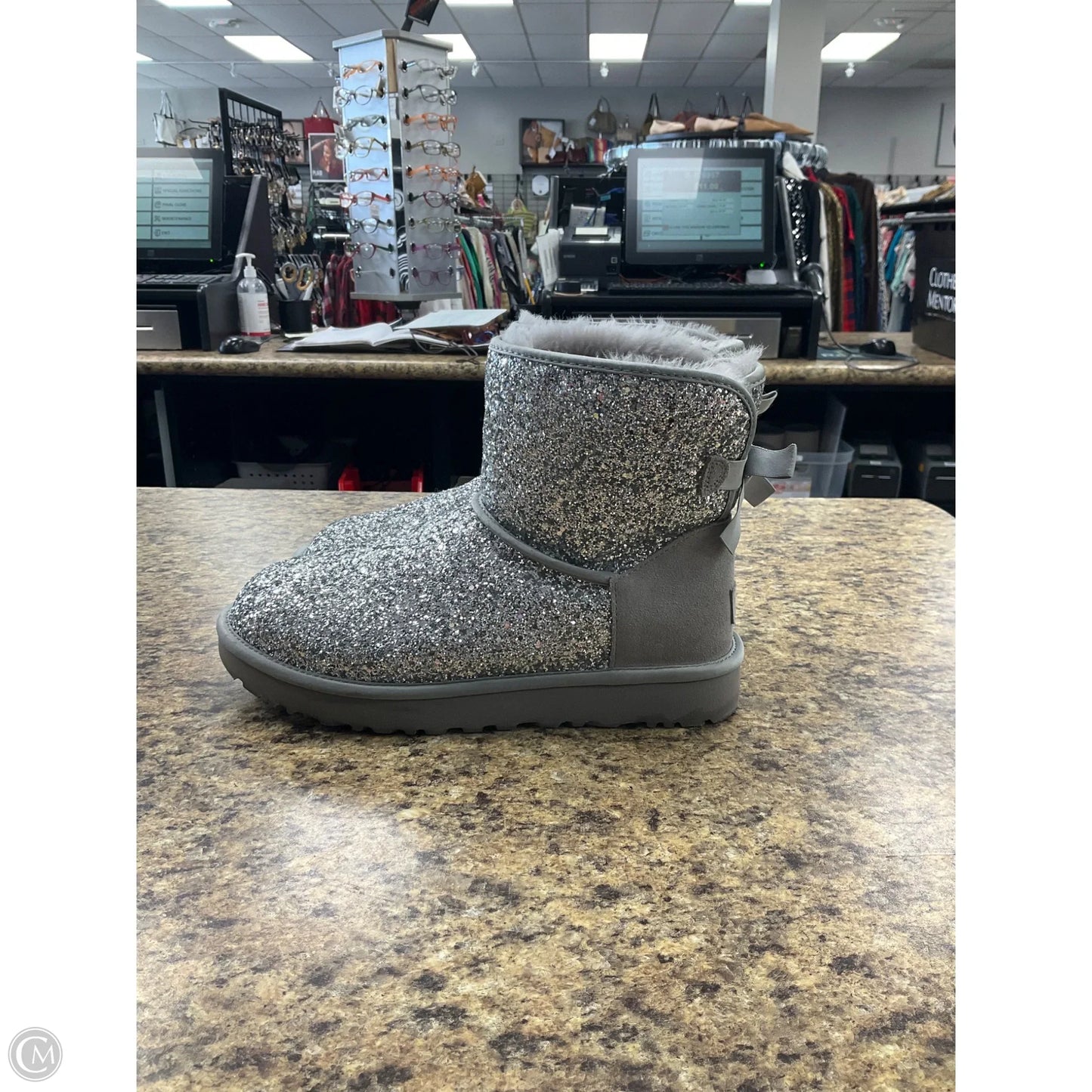 Boots Designer By Ugg In Silver, Size: 9
