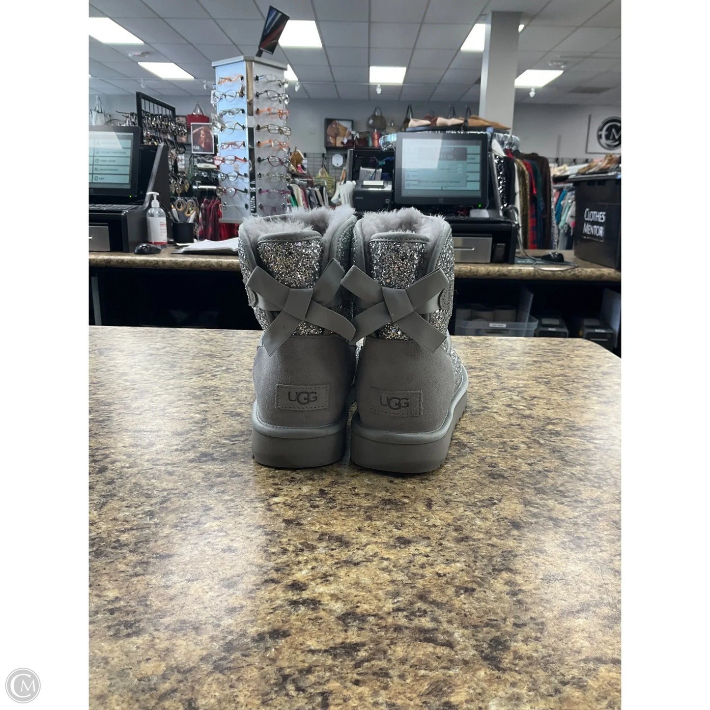 Boots Designer By Ugg In Silver, Size: 9