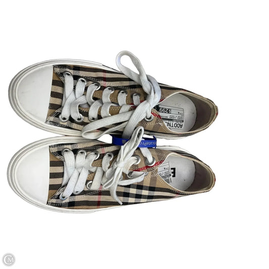 Shoes Luxury Designer By Burberry In Brown & Cream, Size: 6