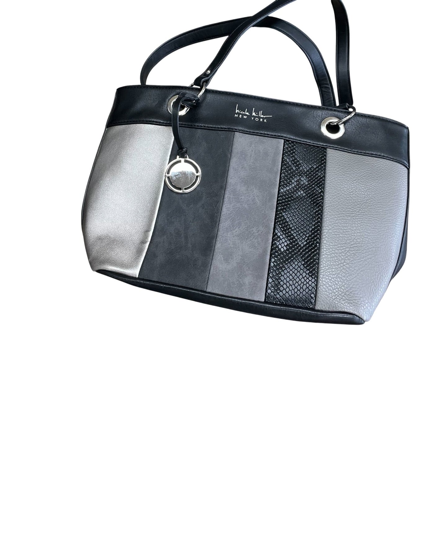 Handbag By Nicole Miller In Black & Grey, Size:Medium