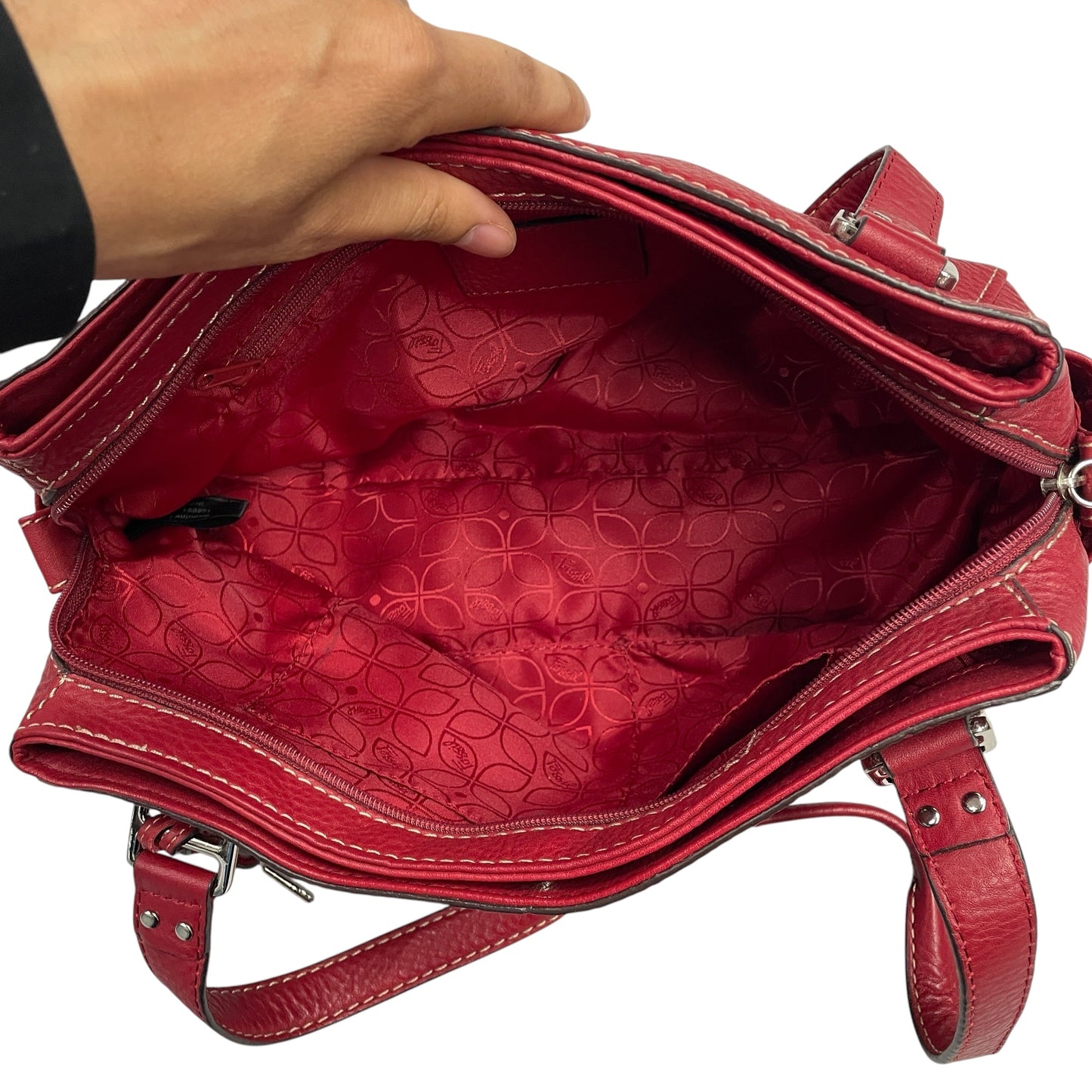 Handbag Leather By Fossil, Size: Small