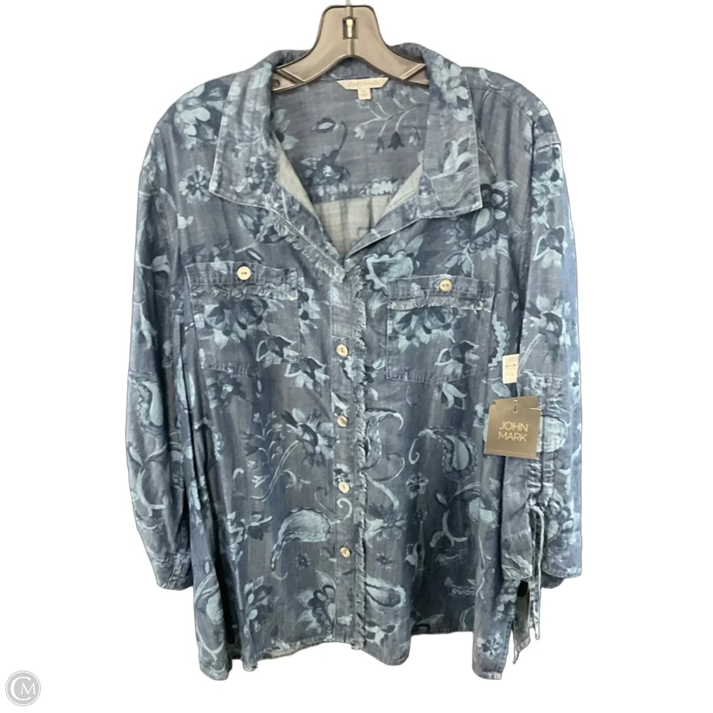 Blouse 3/4 Sleeve By John Mark In Blue Denim, Size: Xl
