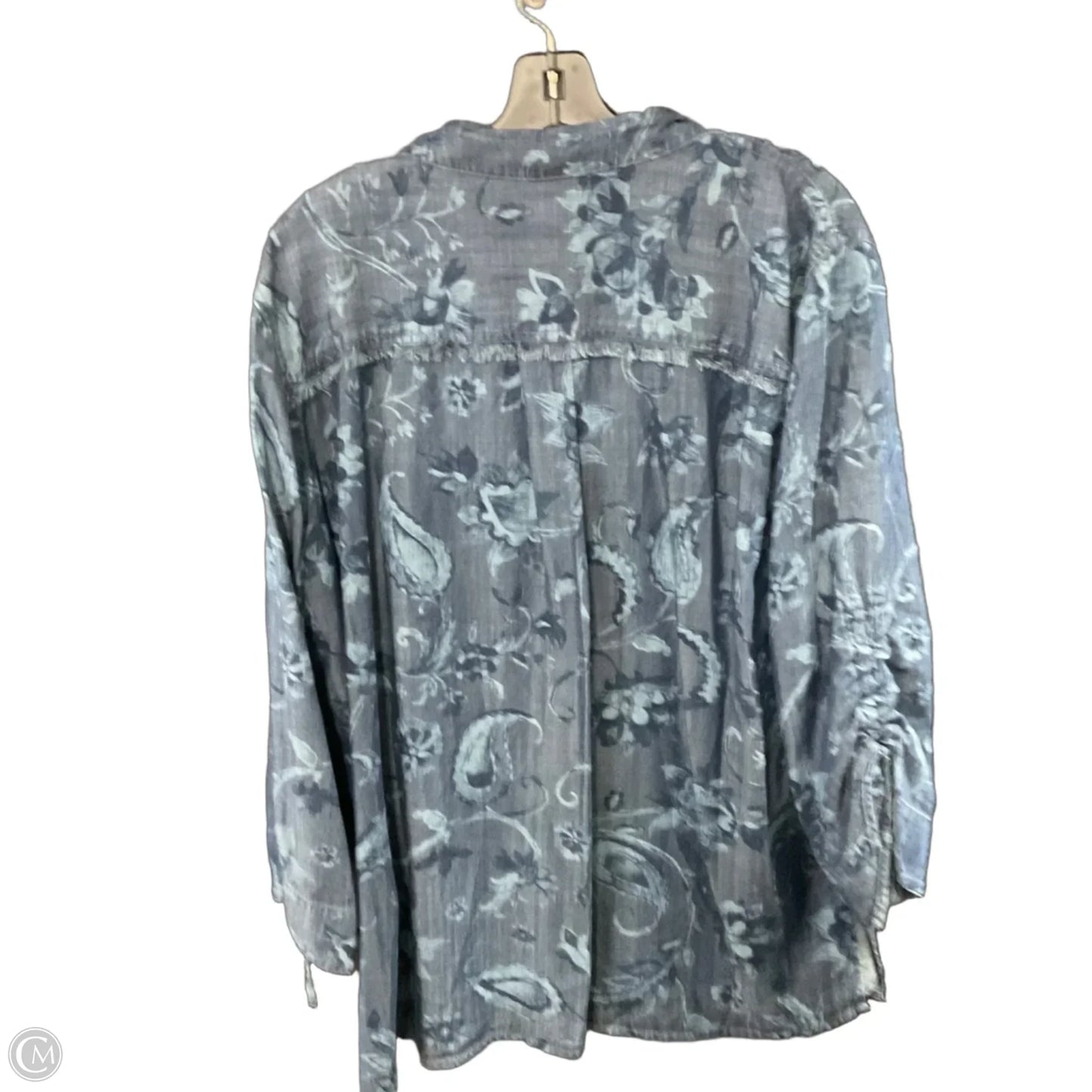 Blouse 3/4 Sleeve By John Mark In Blue Denim, Size: Xl
