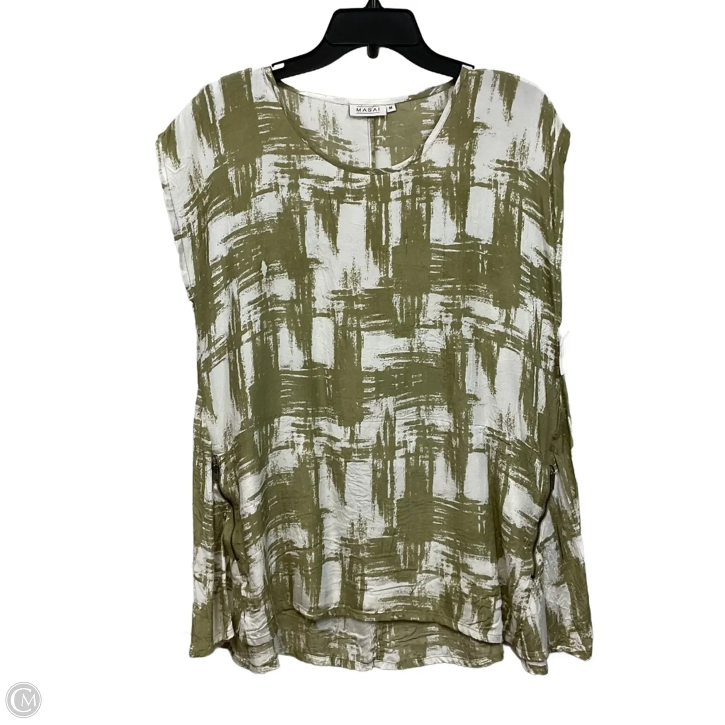 Top Sleeveless By Masai In Green & White, Size: M
