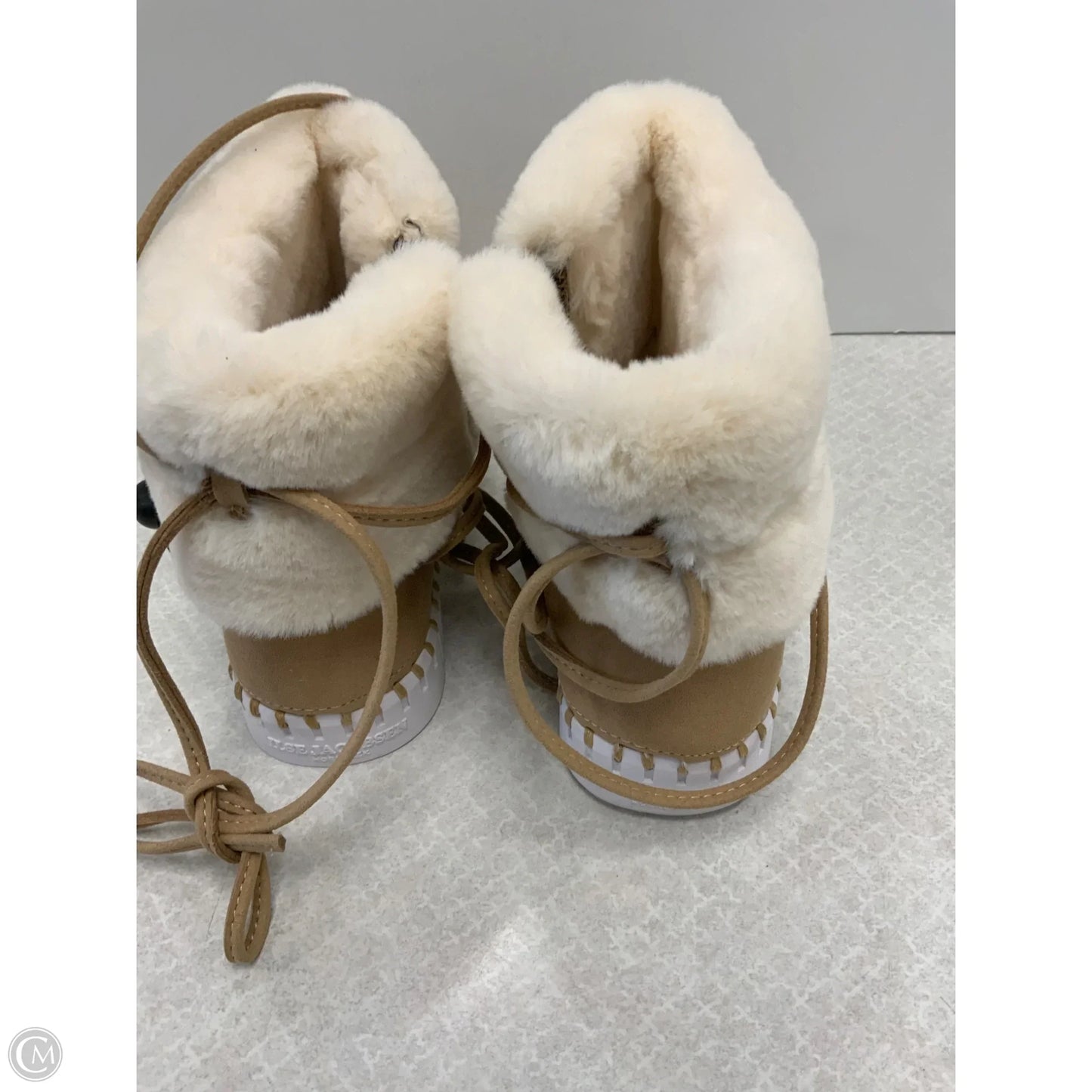 Boots Ankle Flats By Ilse Jacobsen  In Brown & Cream, Size: 8.5