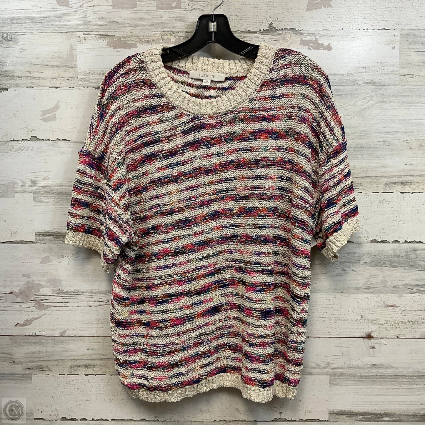 Sweater Short Sleeve By Flat White In Cream & Pink, Size: Xl