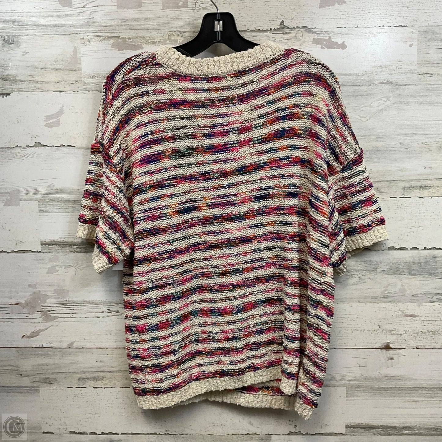 Sweater Short Sleeve By Flat White In Cream & Pink, Size: Xl