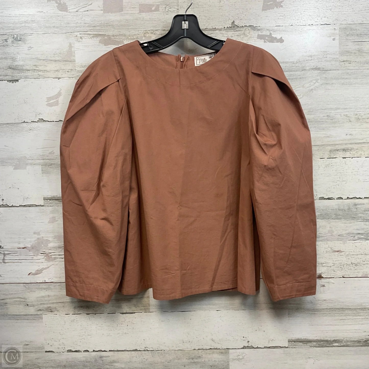 Blouse Long Sleeve By MILLE In Brown, Size: S