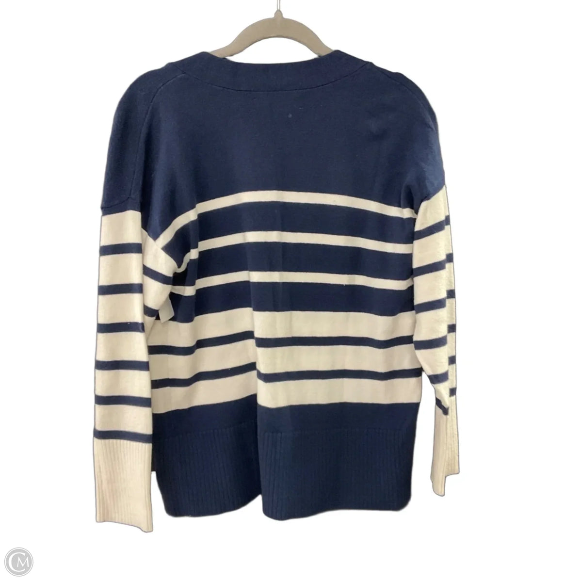 Sweater Cardigan By Loft In Blue & White, Size: M