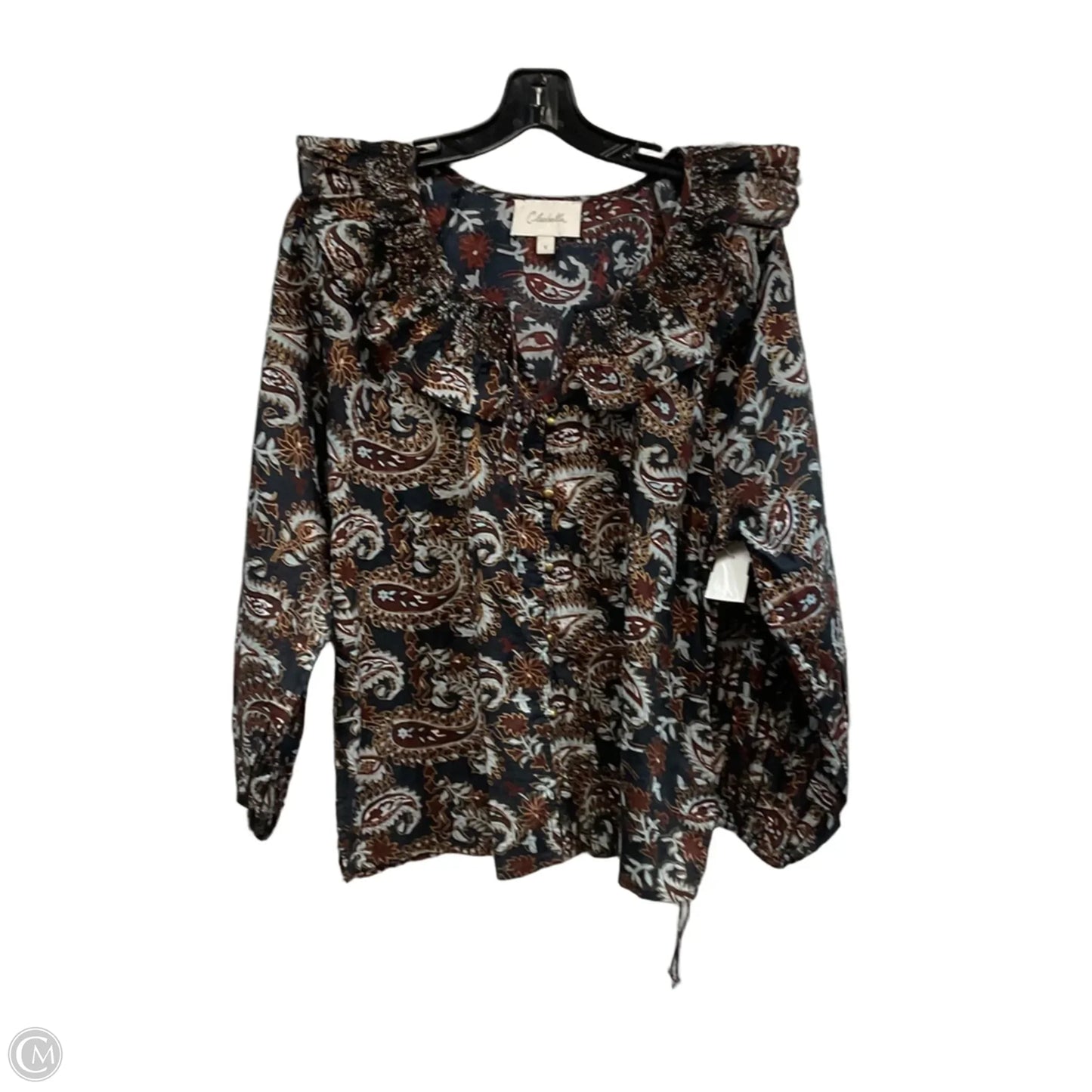 Blouse Long Sleeve By Cleobella In Black & Brown, Size: S