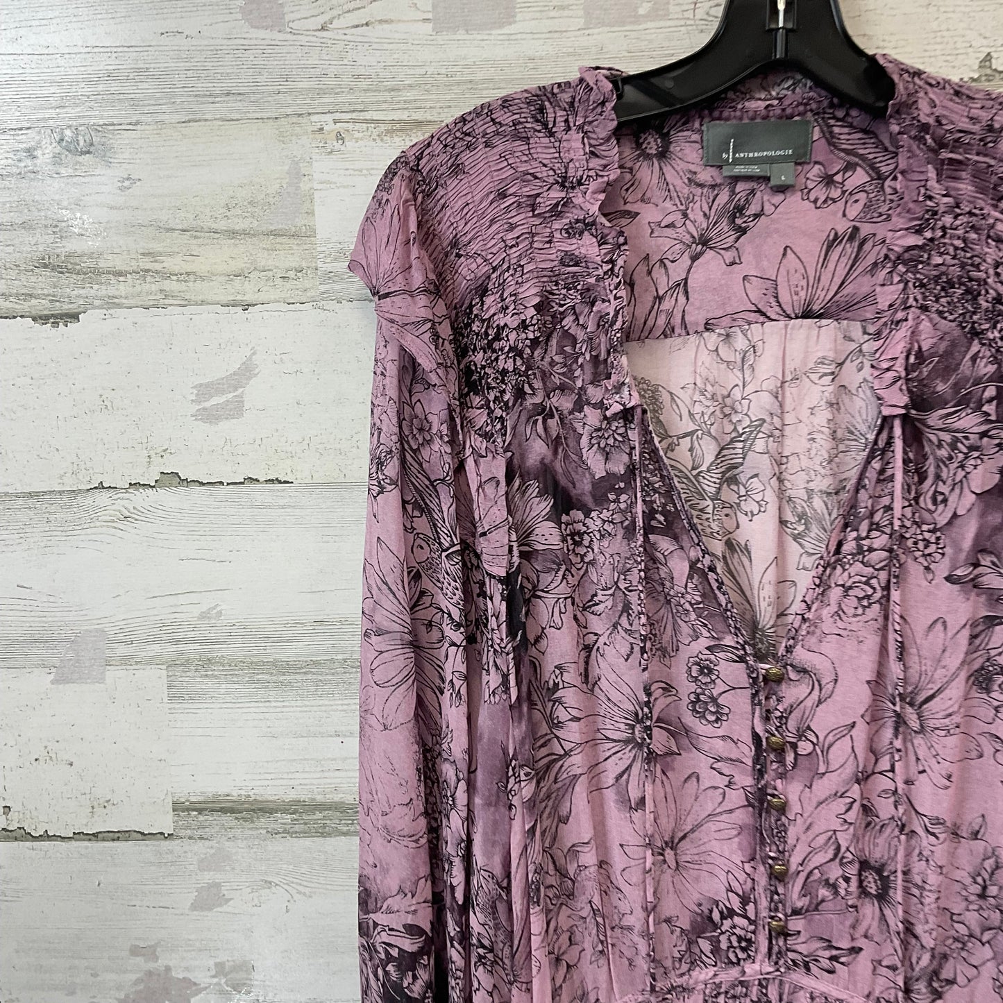 Blouse Long Sleeve By Anthropologie In Purple, Size: L