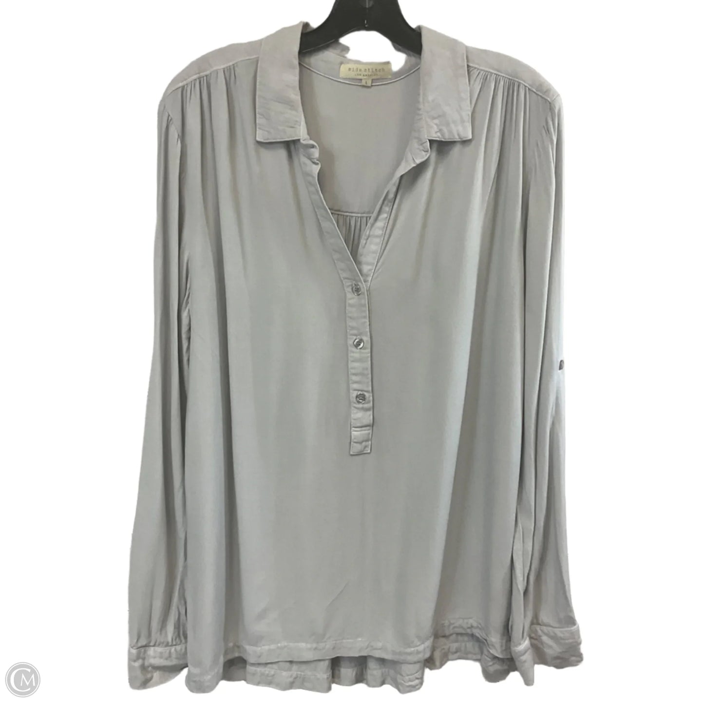 Blouse Long Sleeve By SIDE STITCH In Grey, Size: L