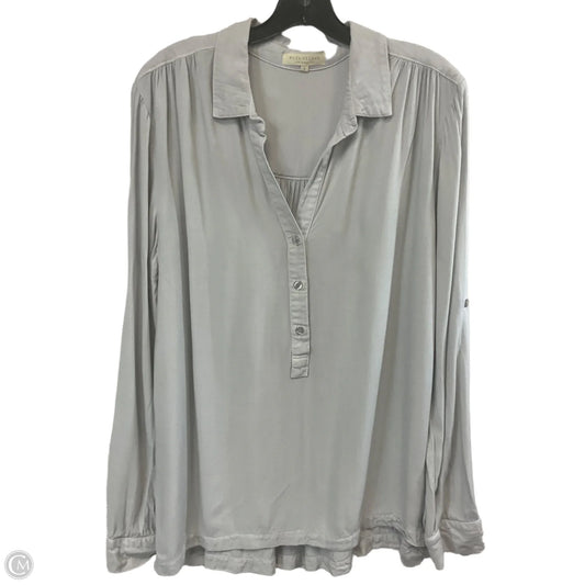 Blouse Long Sleeve By SIDE STITCH In Grey, Size: L